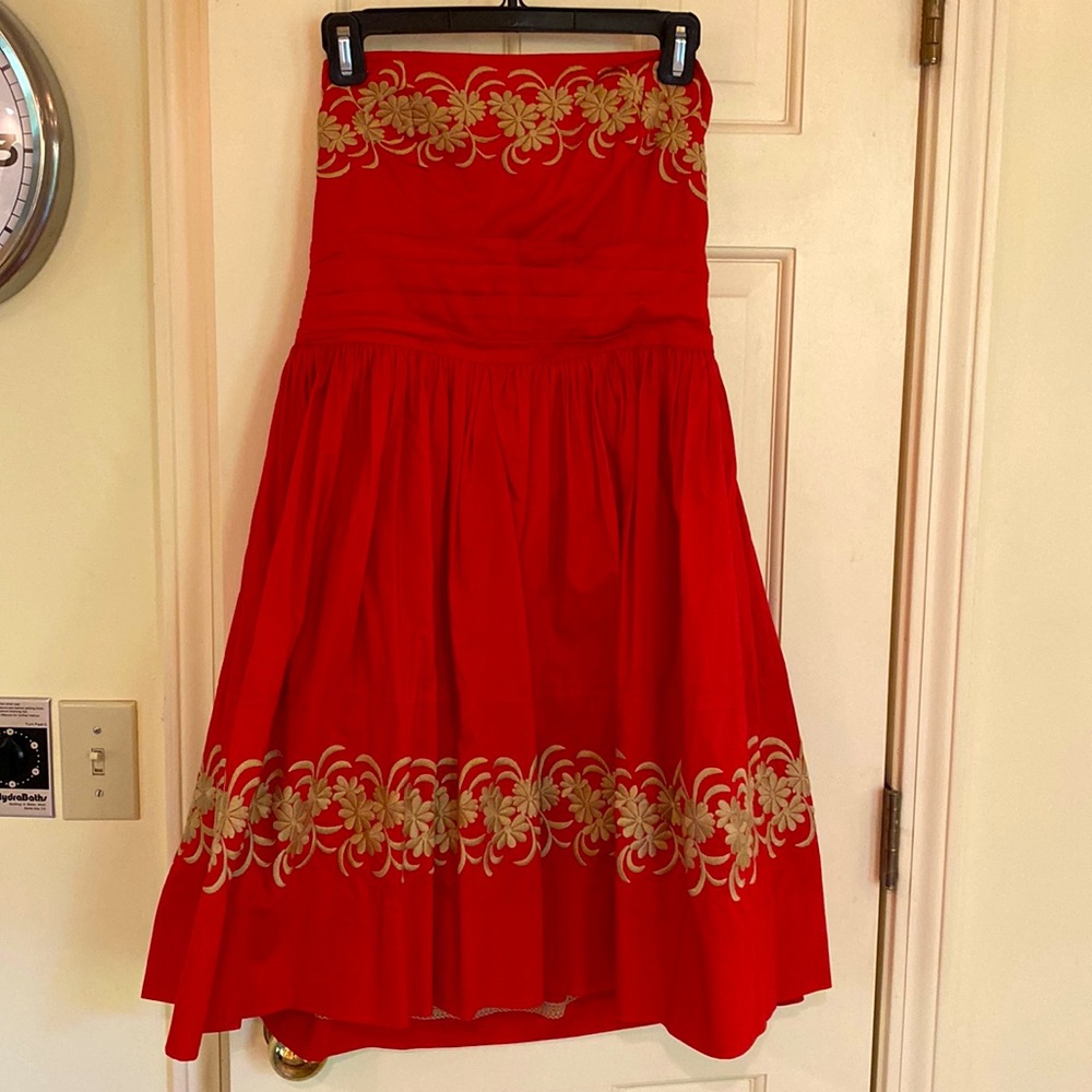 Red cotton strapless dress